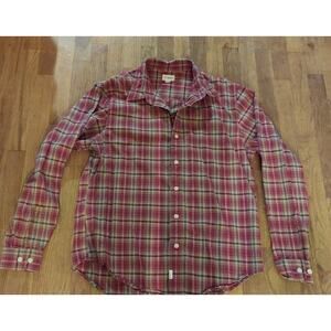 BKE 67 Mens Large Button Up Long Sleeve Shirt Red Plaid